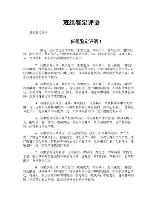 班组鉴定评语