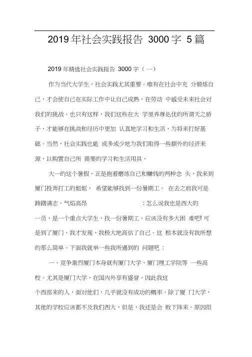 2019年社会实践报告3000字5篇