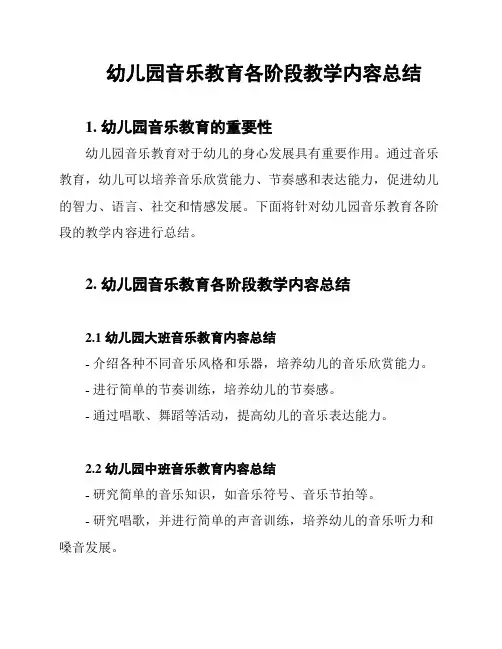 幼儿园音乐教育各阶段教学内容总结