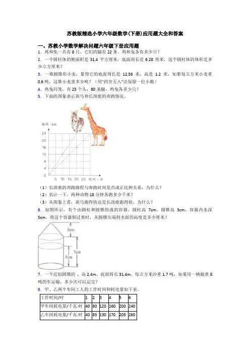 苏教版精选小学六年级数学(下册)应用题大全和答案