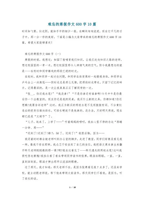 难忘的寒假作文600字10篇