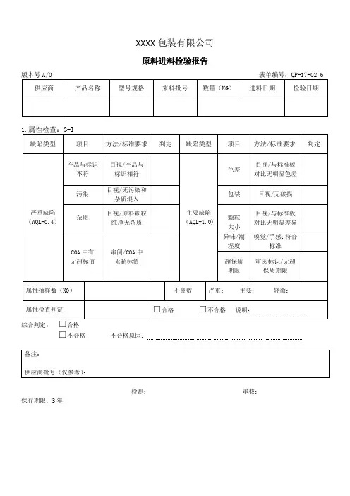 塑料粒料进料检验报告
