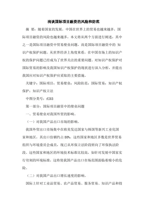 国际项目融资的风险和防范