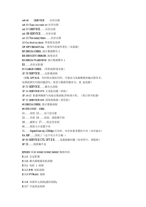 佳能激光打印机错误代码