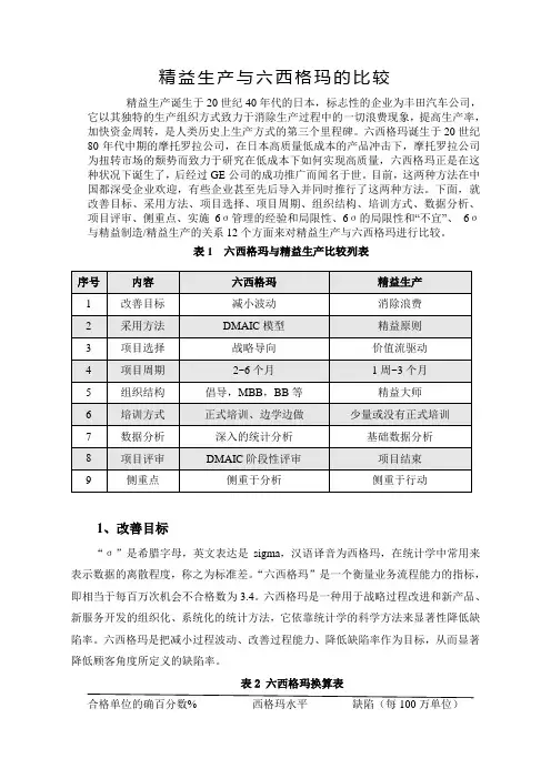 6西格玛与精益生产的比较