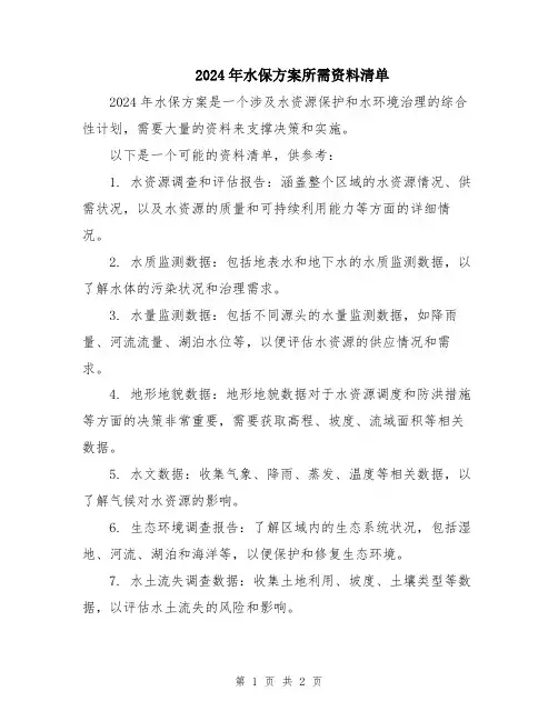 2024年水保方案所需资料清单