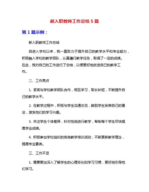 新入职教师工作总结5篇