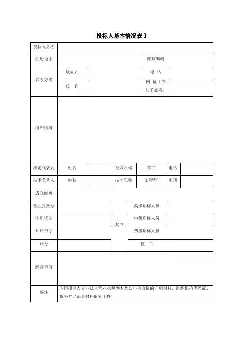 投标人基本情况表