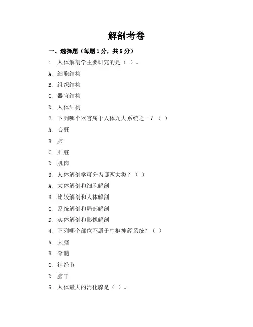 解剖考卷和答案