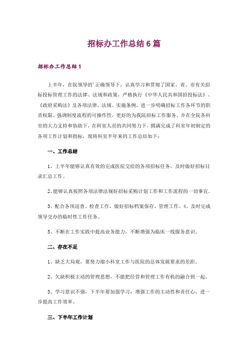 招标办工作总结6篇