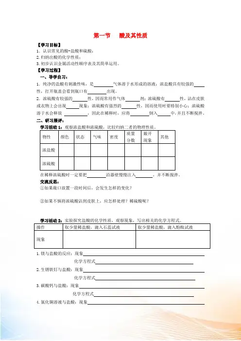 九年级化学下册 7.1 酸及其性质学案(新版)鲁教版