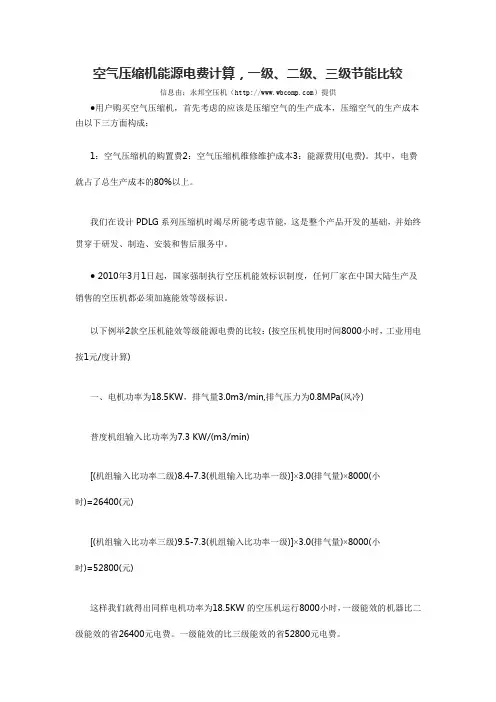 空气压缩机能源电费计算