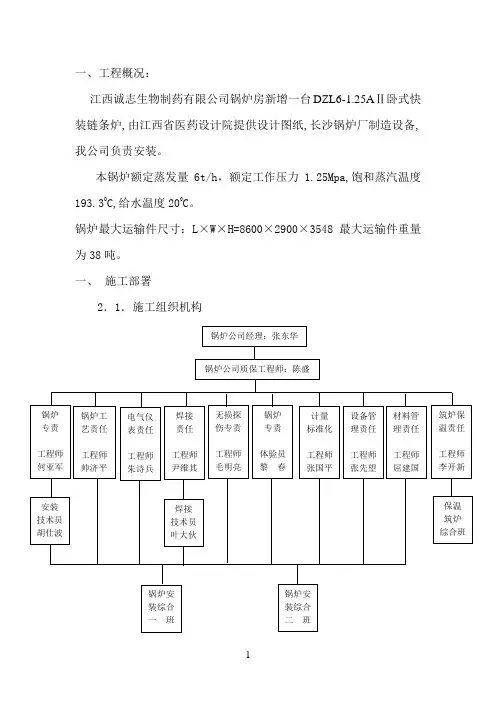 江西诚志生物制药有限公司锅炉房安装施工方案