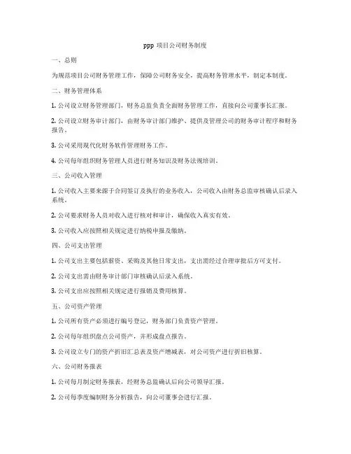 ppp项目公司财务制度