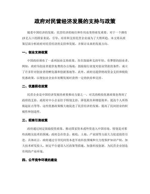 政府对民营经济发展的支持与政策