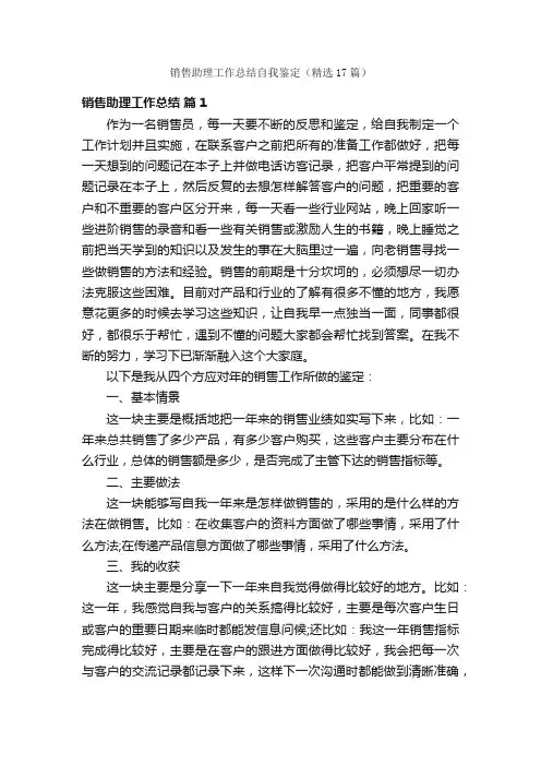 销售助理工作总结自我鉴定（精选17篇）
