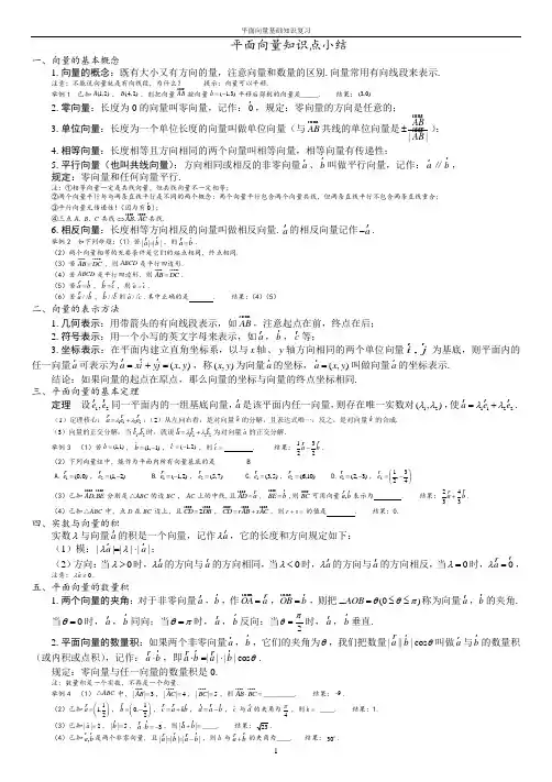 必修4平面向量知识点总结