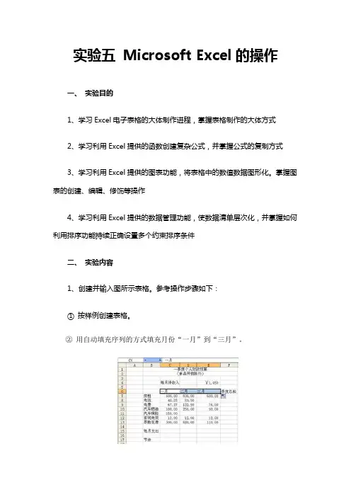 实验五MicrosoftExcel的操作