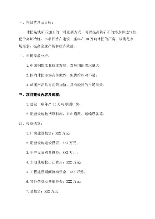 年产30万吨球团厂工程项目可行性研究报告