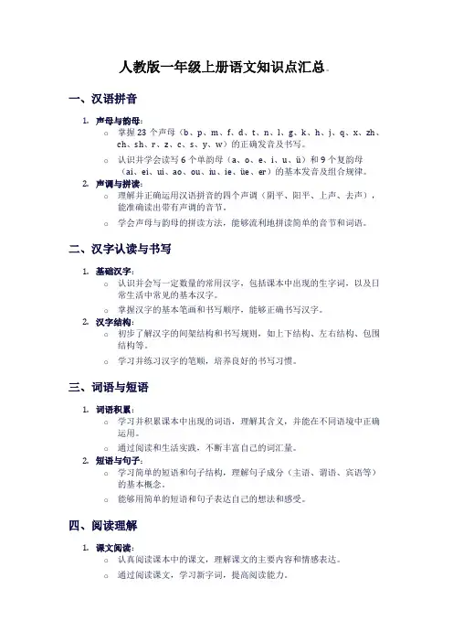 人教版一年级上册语文知识点汇总