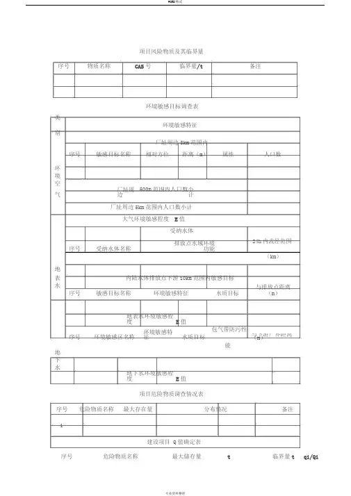 环境风险评价技术导则(HJ169-2018)评价工作等级判定全套表格