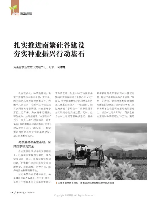 扎实推进南繁硅谷建设 夯实种业振兴行动基石