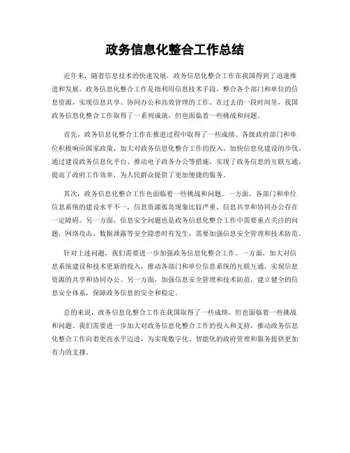 政务信息化整合工作总结