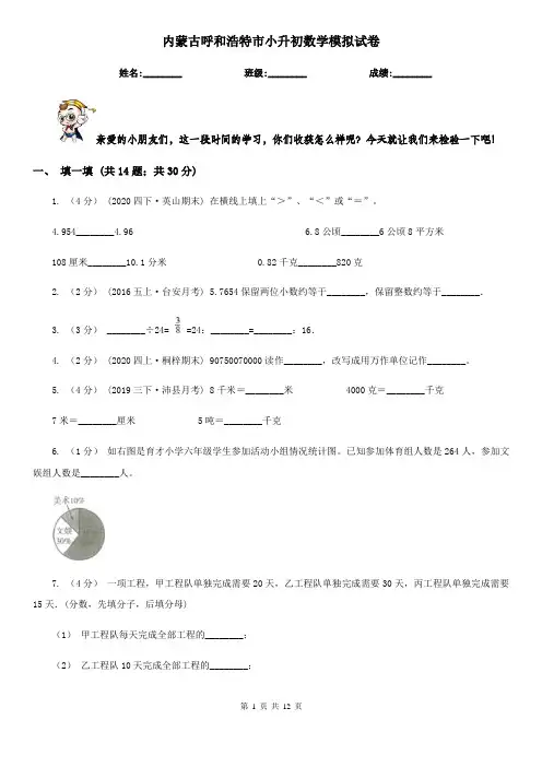 内蒙古呼和浩特市小升初数学模拟试卷