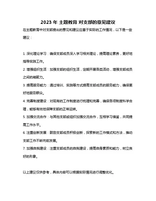 2023年 主题教育 对支部的意见建议