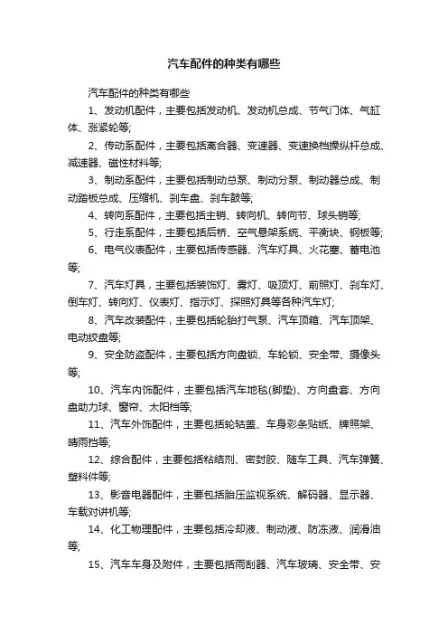 汽车配件的种类有哪些
