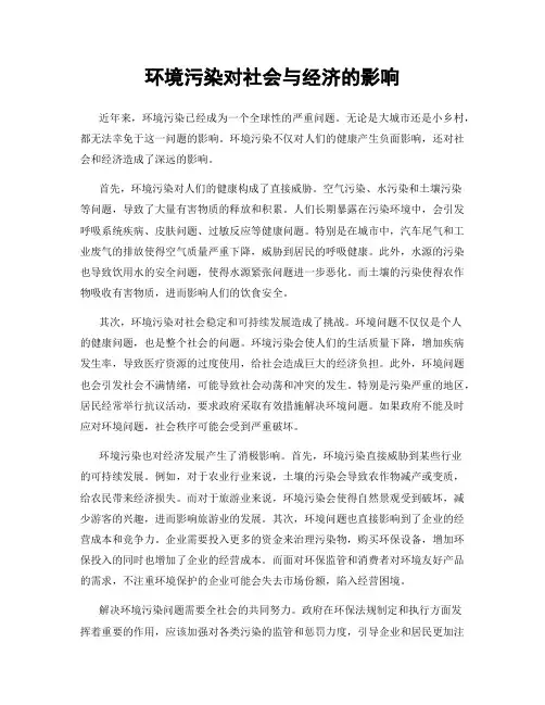 环境污染对社会与经济的影响