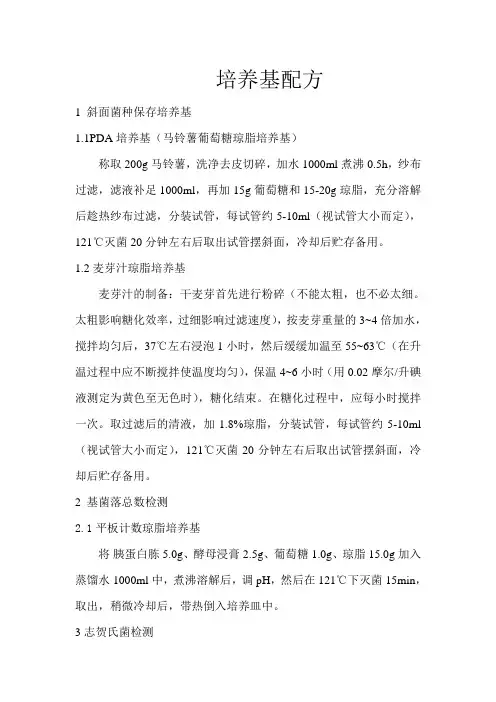 培养基配方及配制方法
