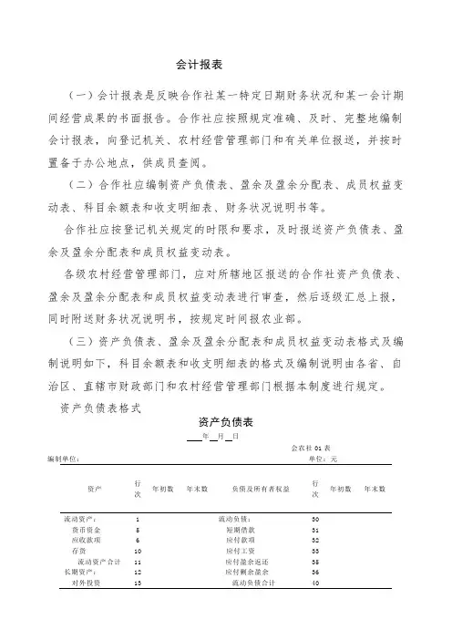 农民专业合作社财务会计报表