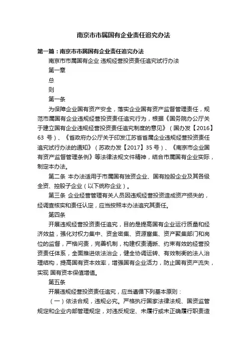 南京市市属国有企业责任追究办法