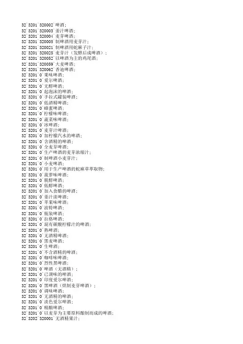 商标第32类商品清单(啤酒饮料)