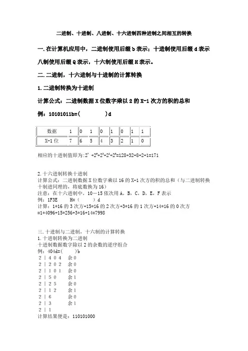 二进制、十进制、八进制、十六进制四种进制之间相互的转换