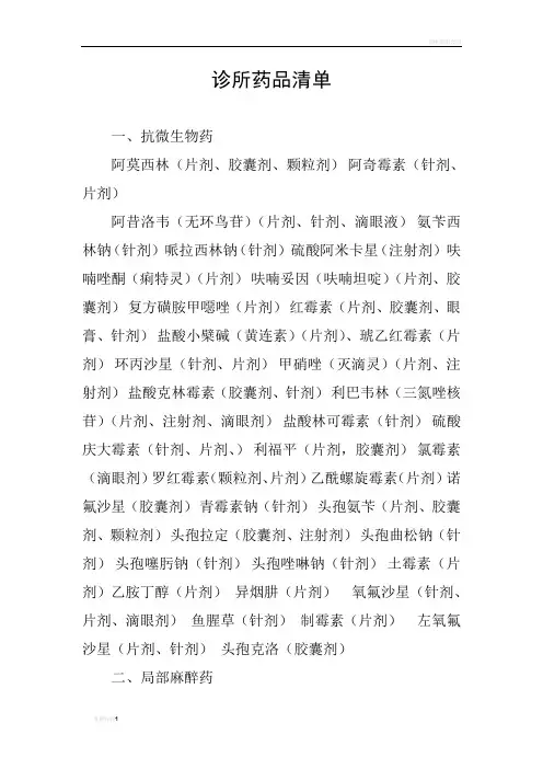 诊所药品清单
