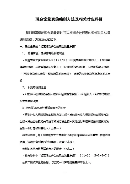 现金流量表的编制方法及相关对应科目