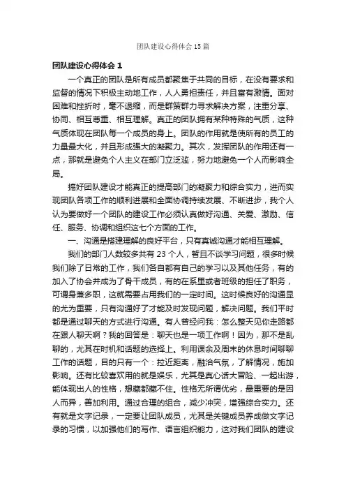 团队建设心得体会15篇