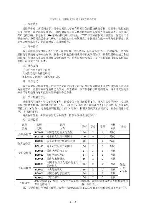 民俗学专业(含民间文学)博士研究生培养方案
