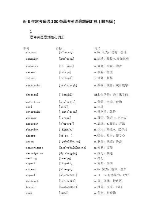 近5年常考短语100条高考英语高频词汇总（附音标）