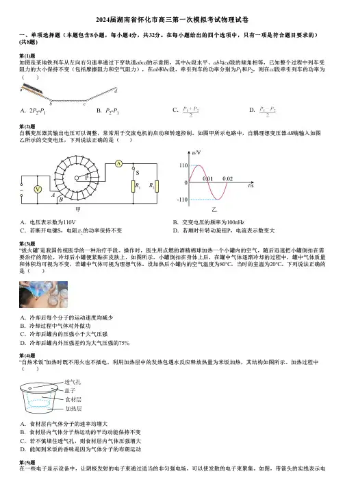 2024届湖南省怀化市高三第一次模拟考试物理试卷