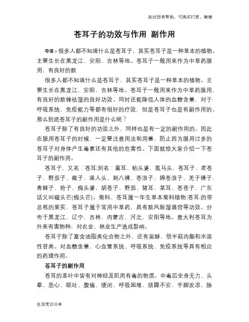 苍耳子的功效与作用 副作用