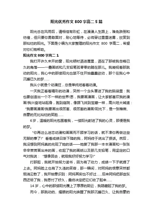 阳光优秀作文800字高二5篇