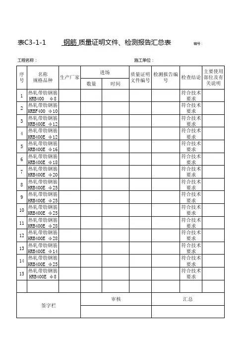 钢筋汇总表(本体)
