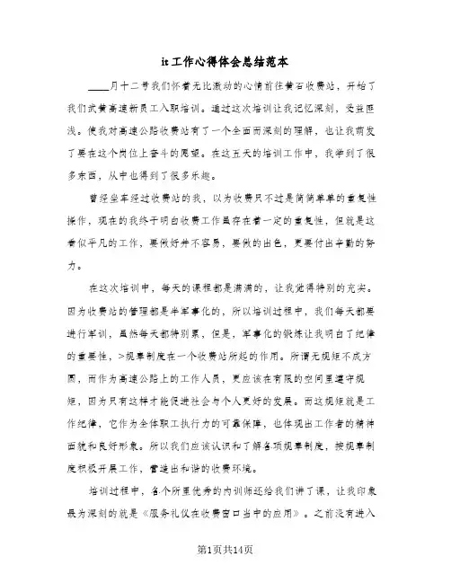 it工作心得体会总结范本（5篇）
