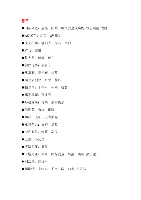 足球俱乐部绰号大全