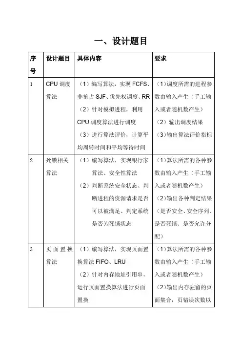 计算机操作系统课程设计题目及要求
