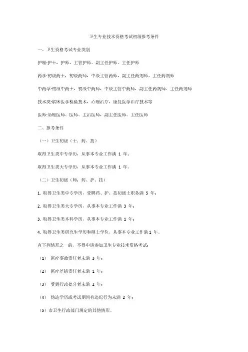 卫生专业技术资格考试初级报考条件