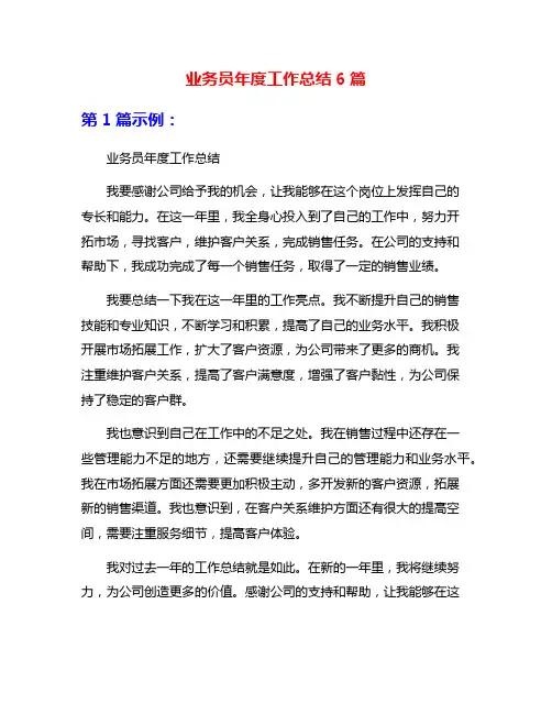 业务员年度工作总结6篇